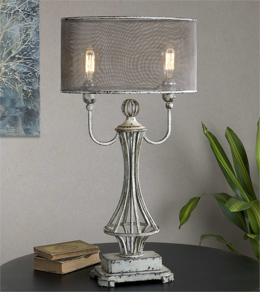 Wire Mesh Shade Two Light Table Lamp, Wire Mesh Table Lamp Shade