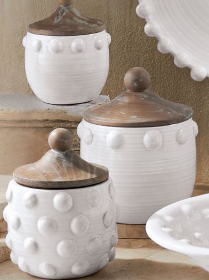 White Ceramic Dotted Canister Set of 3 | Nuance Interior Designs